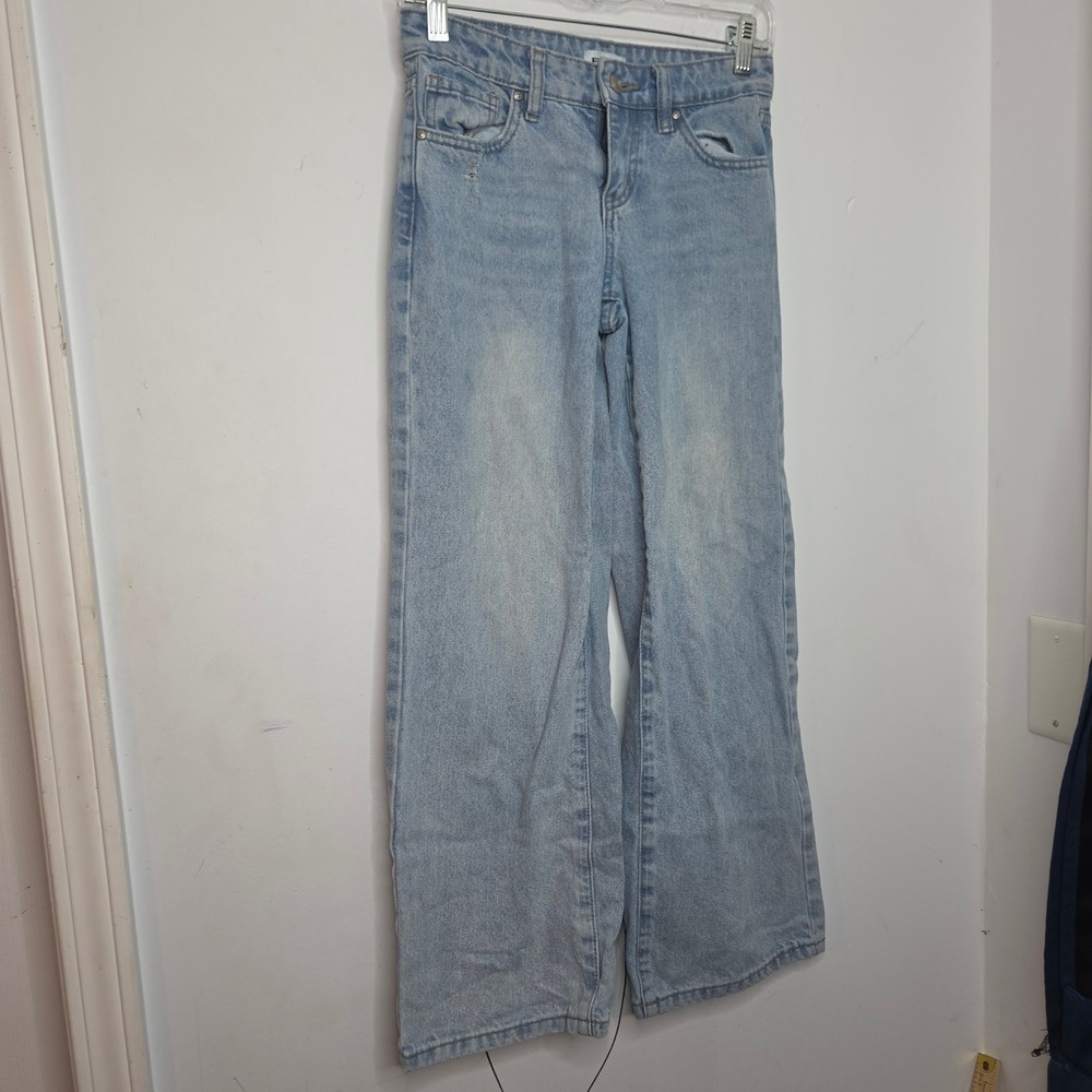 RSQ Low Rise Wide Leg Jeans Light Wash Blue Distressed Size 12